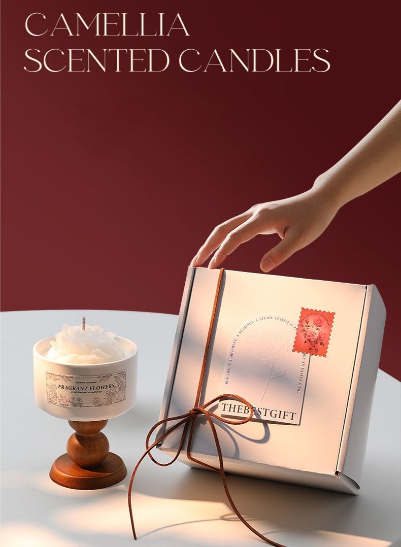 جولدن شمعة فاخرة على شكل وردة، شموع معطرة (برائحة الورد، القرنفل، الأبنوس، والفانيليا)، مغلفة كهدية، معطرة، ديكور منزلي فاخر، هدية عيد ميلاد، برائحة الورد والغاردينيا، هدية تخرج، زفاف، أو منزل جديد. - Image 2